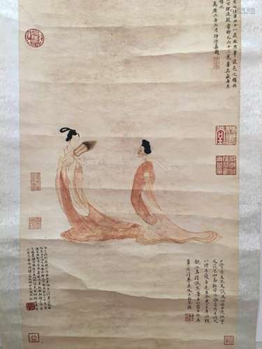 Chinese Hanging Scroll of Immortals