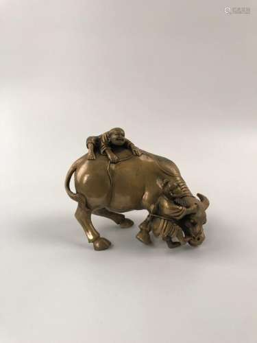 Chinese Gilt Bronze Of Buffalo And Kids