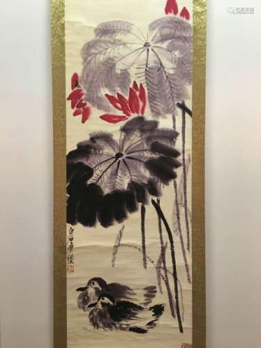 Hanging Scroll of Duck and Lotus Painting with Baishi