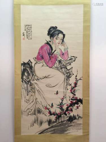 Chinese Hanging Scroll Of Lady