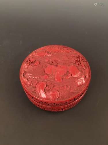 Cinnabar Round Box with Landscape on the top, Qianlong