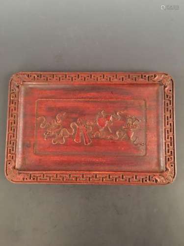Chinese Old Red Wood Tray