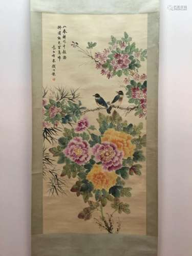 Hanging Scroll of Spring Painting with Flowers and