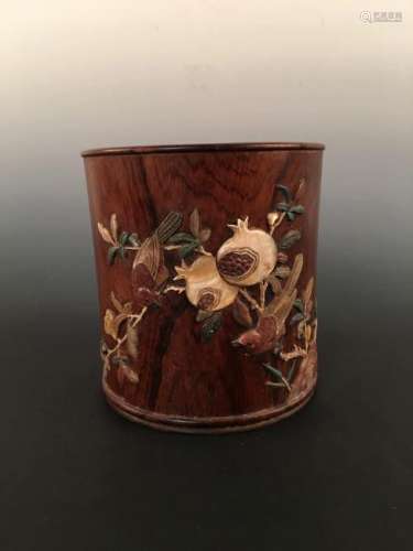 Chinese Boxwood With Inlaid And Qian Long Mark