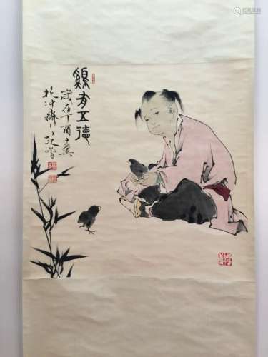 Chinese Hanging Scroll of kid