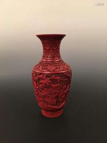 Cinnabar Vase with Floral Pattern, Qianlong Mark
