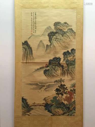 Hanging Scroll of Landscape Painting with Wu Hufan Mark