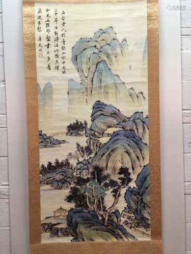 Hanging Scroll of Landscape Painting with Lu Hui Mark