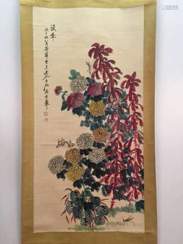 Chinese Hanging Scroll of Flowers And Insects