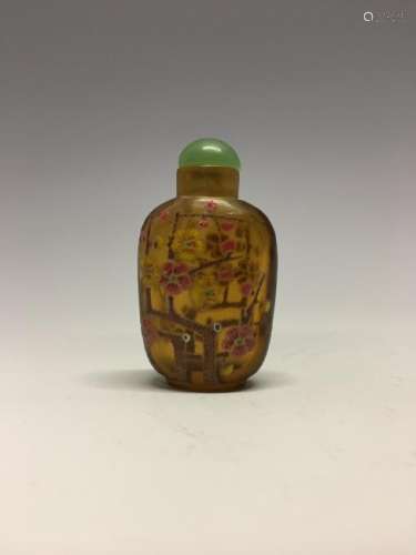 Chinese Glass Snuff Bottle With Plum Painting