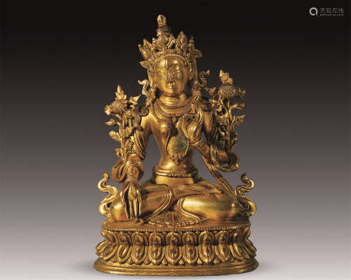 清中期 铜鎏金白度母坐像