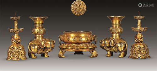 17世纪 铜鎏金八思巴文五供