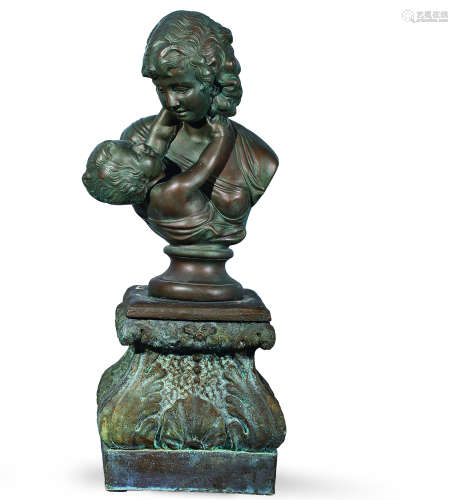 20世纪 铜塑母婴座像