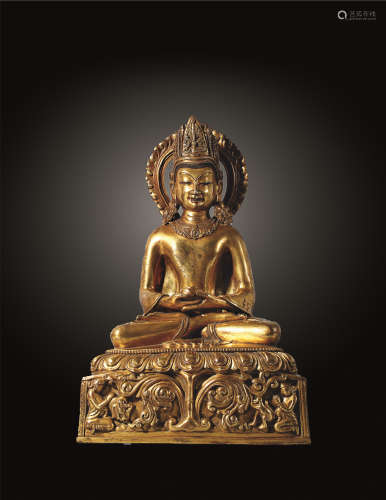 17世纪 铜鎏金高冠无量寿佛
