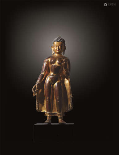 17世纪 马拉风格铜鎏金佛陀立像