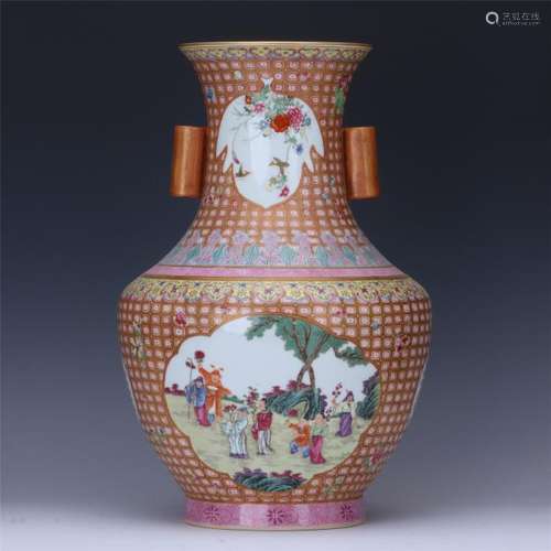 CHINESE PORCELAIN FAMILLE ROSE FIGURES ZUN VASE