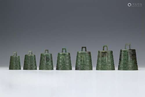 SEVEN CHINESE SPINACH JADE BELLS