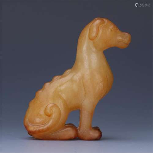 CHINESE YELLOW JADE SEATED DOG