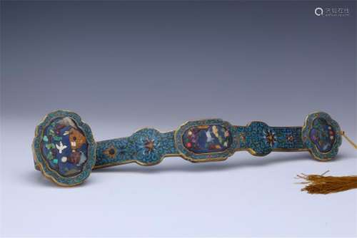 CHINESE GEM STONE INLAID CLOISONNE RUYI SCEPTER