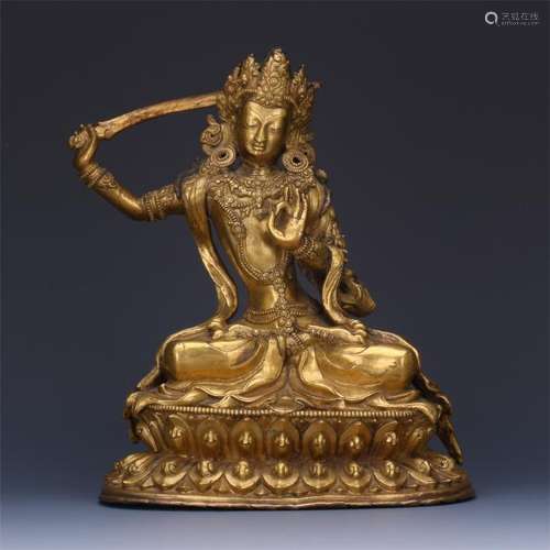 CHINESE GILT BRONZE SEATED BODHISATTVA MANJUSRI