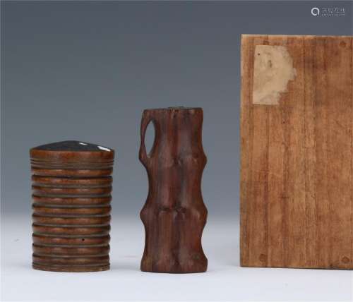 TWO CHINESE HARDWOOD INCENSE HOLDERS