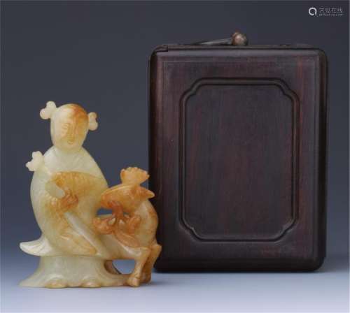 CHINESE JADE BOY AND DEER TABLE ITEM