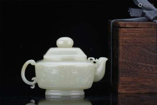 CHINESE WHITE JADE SQUARE TEA POT
