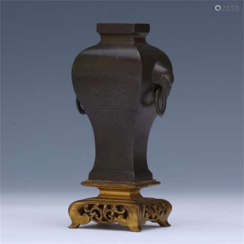CHINESE SILVER THREAD INLAID BRONZE SQUARE VASE