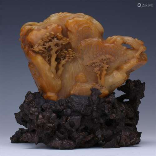 CHINESE SOAPSTONE SCHOLAR'S ROCK ON ROSEWOOD BASE