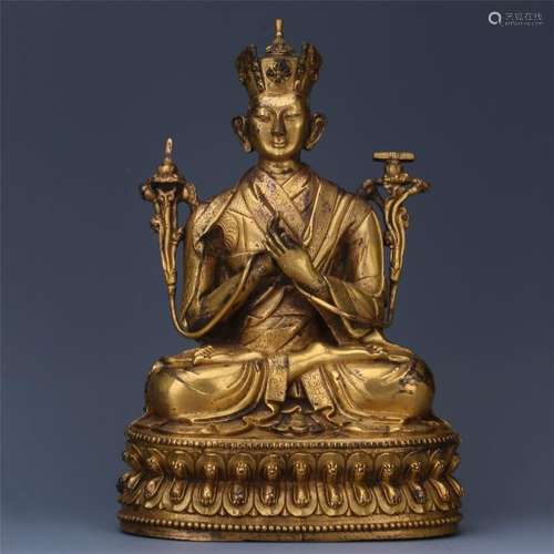 TIBETAN GILT BRONZE SEATED GURU