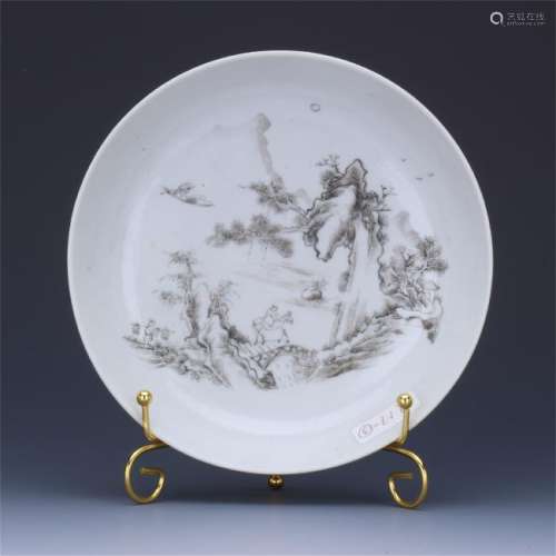 CHINESE PORCELAIN INK PAINTED MOUNTAIN PLATE