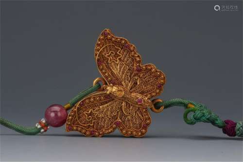 CHINESE PURE GOLD THREAD WEAVE BUTTERFLY INCENSE CAGE