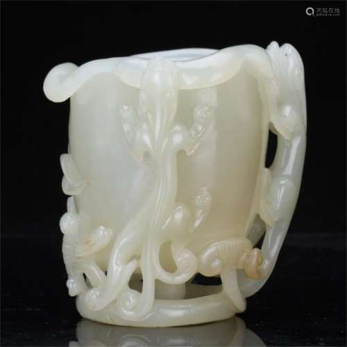 CHINESE WHITE JADE DRAGON CUP