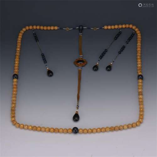 CHINESE GILT BRONZE BEAD CHAOZHU COURT NECKLACE