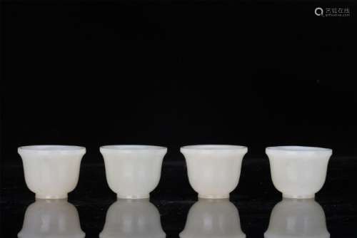 FOUR CHINESE WHITE JADE WINE CUPS