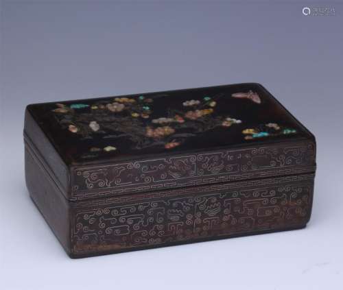 CHINESE SILVER THREAD INLAID HARDWOOD ZITAN BOX