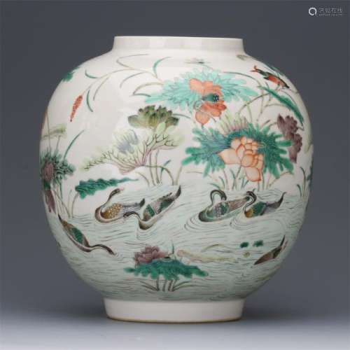 CHINESE PORCELAIN FAMILLE ROSE DUCK AND LOTUS LIGHTER SHADE