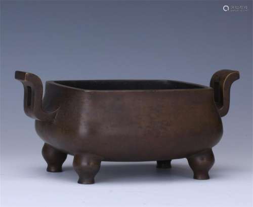 CHINESE COPPER LONG HANDLE SQUARE CENSER