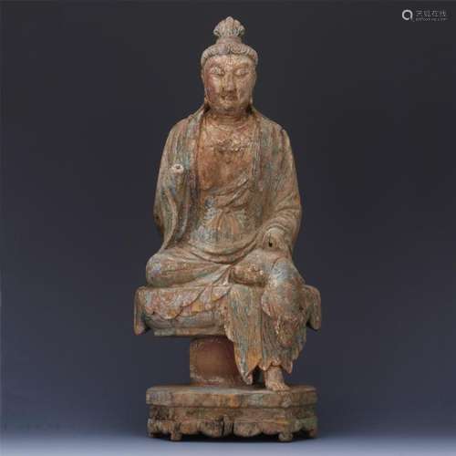 CHINESE WOOD SEATED GUANYIN