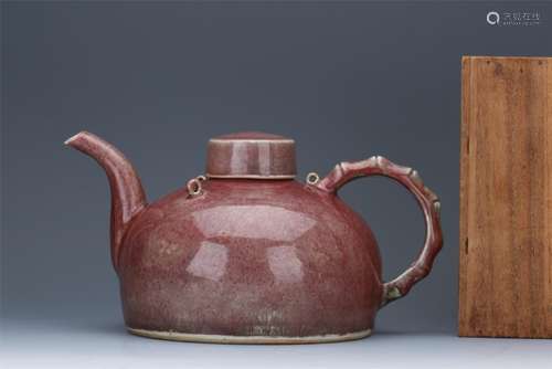 CHINESE PORCELAIN RED GLAZE LIDDED TEA POT