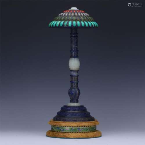 CHINESE LAPIS CORAL TURQUOISE JADE HAT STAND