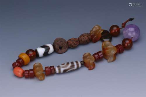 CHINESE AGATE DZI AMBER  CORAL JADE BEAD BRACELET