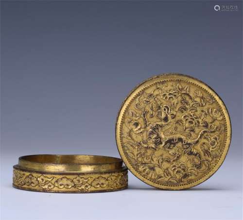 CHINESE GILT BRONZE ROUND BOX