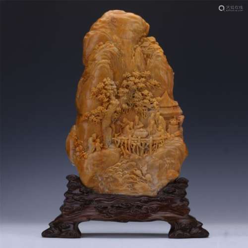 CHINESE SOAPSTONE MEN IN MOUNTAIN SCHOLAR'S ROCK