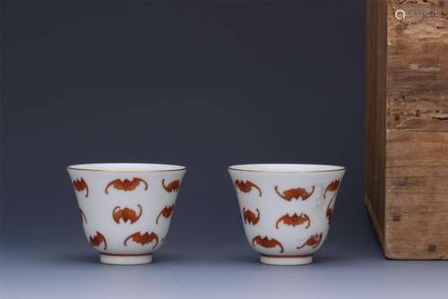 PAIR OF CHINESE IRON RED BAT CUPS