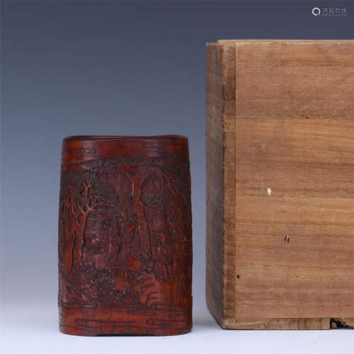 CHINESE SQUARE BAMBOO BRUSH POT