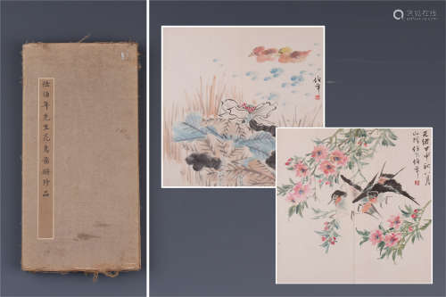 TWEELVE PAGES OF CHINESE ALBUM PAINTING OF BIRD AND FLOWER
