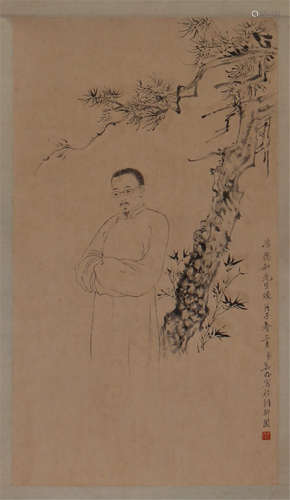 CHINESE SCROLL PAINTING OF FIGURE UNDER TREE