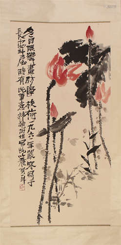 CHINESE SCROLL PAINTING OF LOTUS