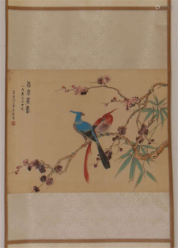 CHINESE SCROLL PAINTING OF BIRD AND FLOWER